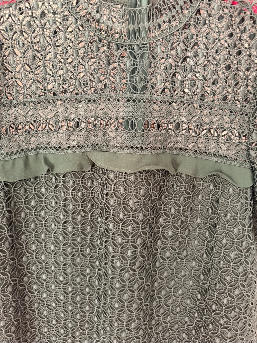 Zara Forest Green Lace Short-Sleeve Top Size M